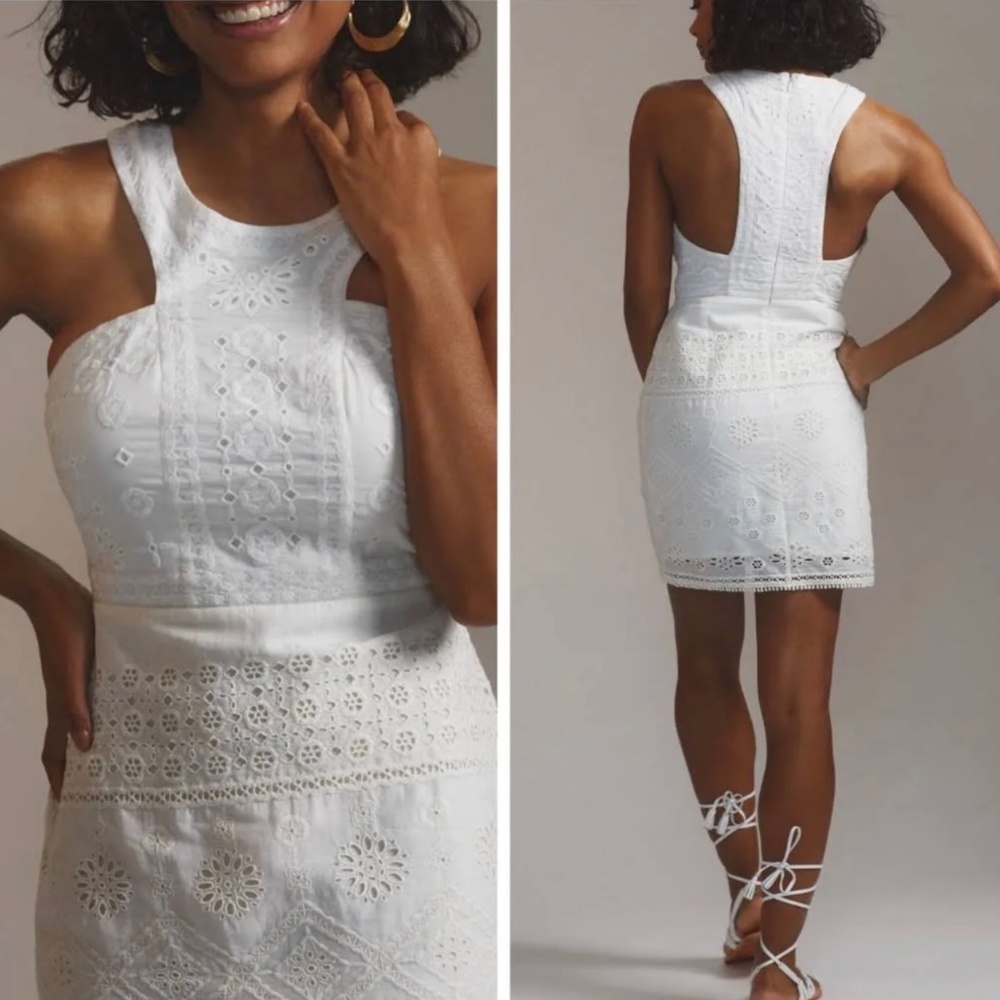 Anthropologie x Maeve halter embroidered mini eyelet dress